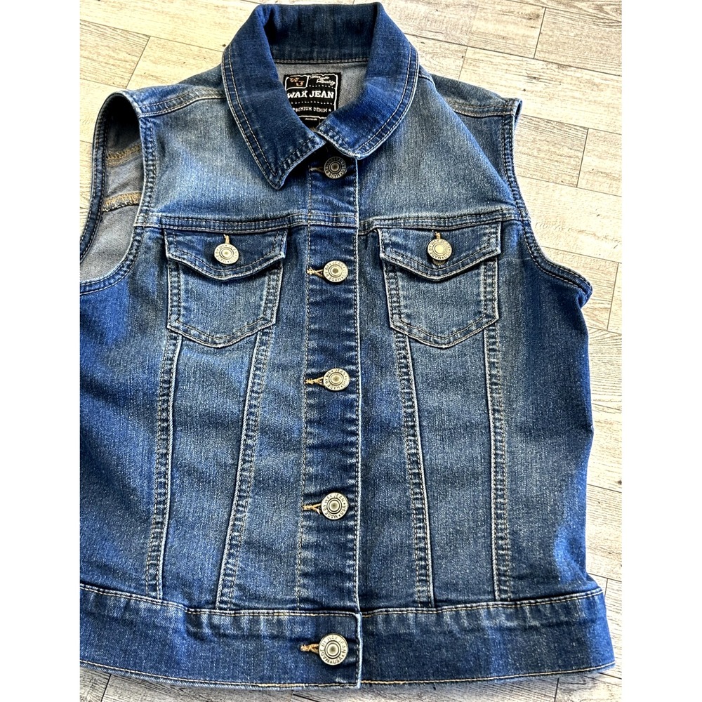 Youth Girls Wax Jean Blue Premium Denim Vest‎ Size SMALL